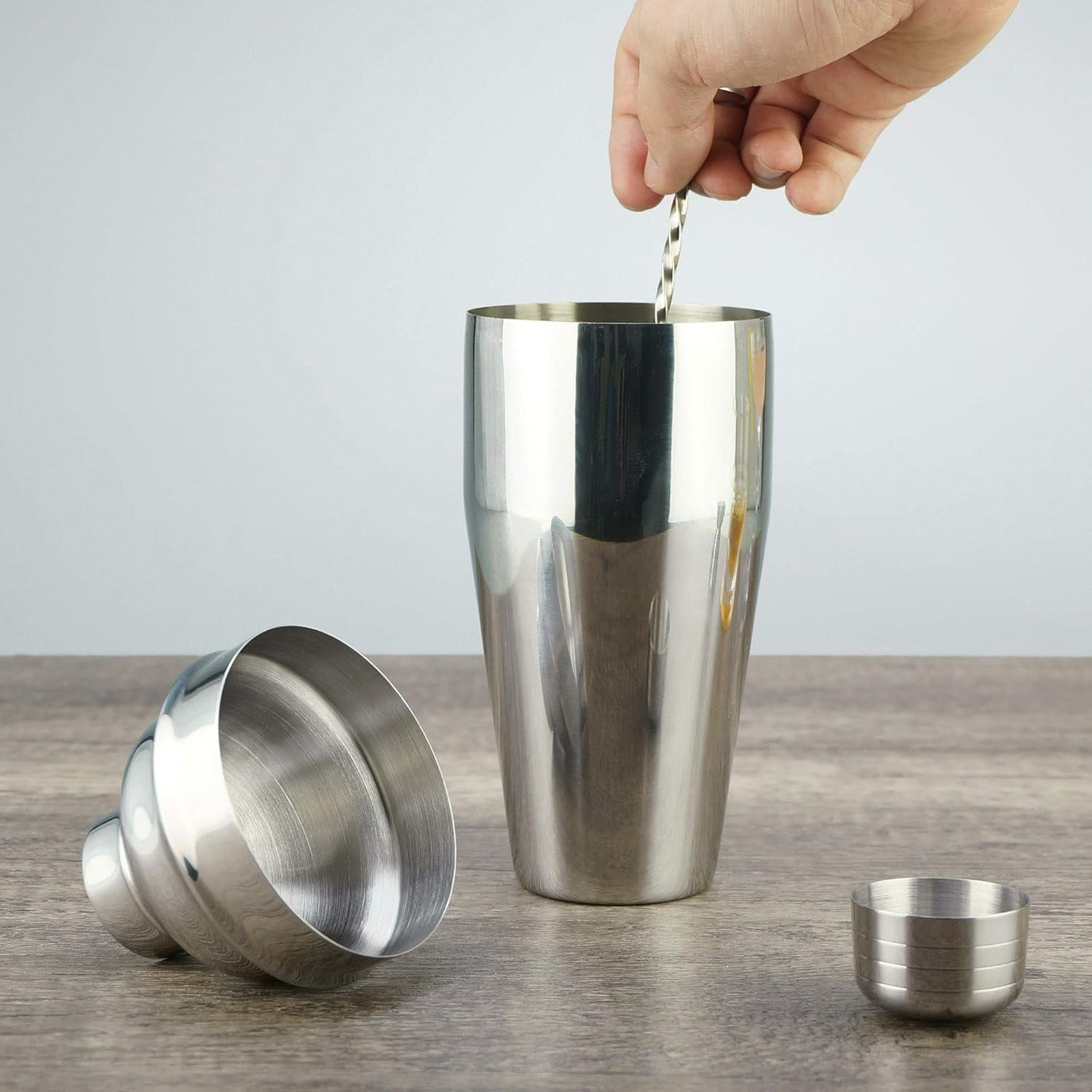 24 Oz Professional Cocktail Shaker - Stainless Martini Tin with Built-In Strainer and Measuring Cup - Perfect for Mixing Drinks