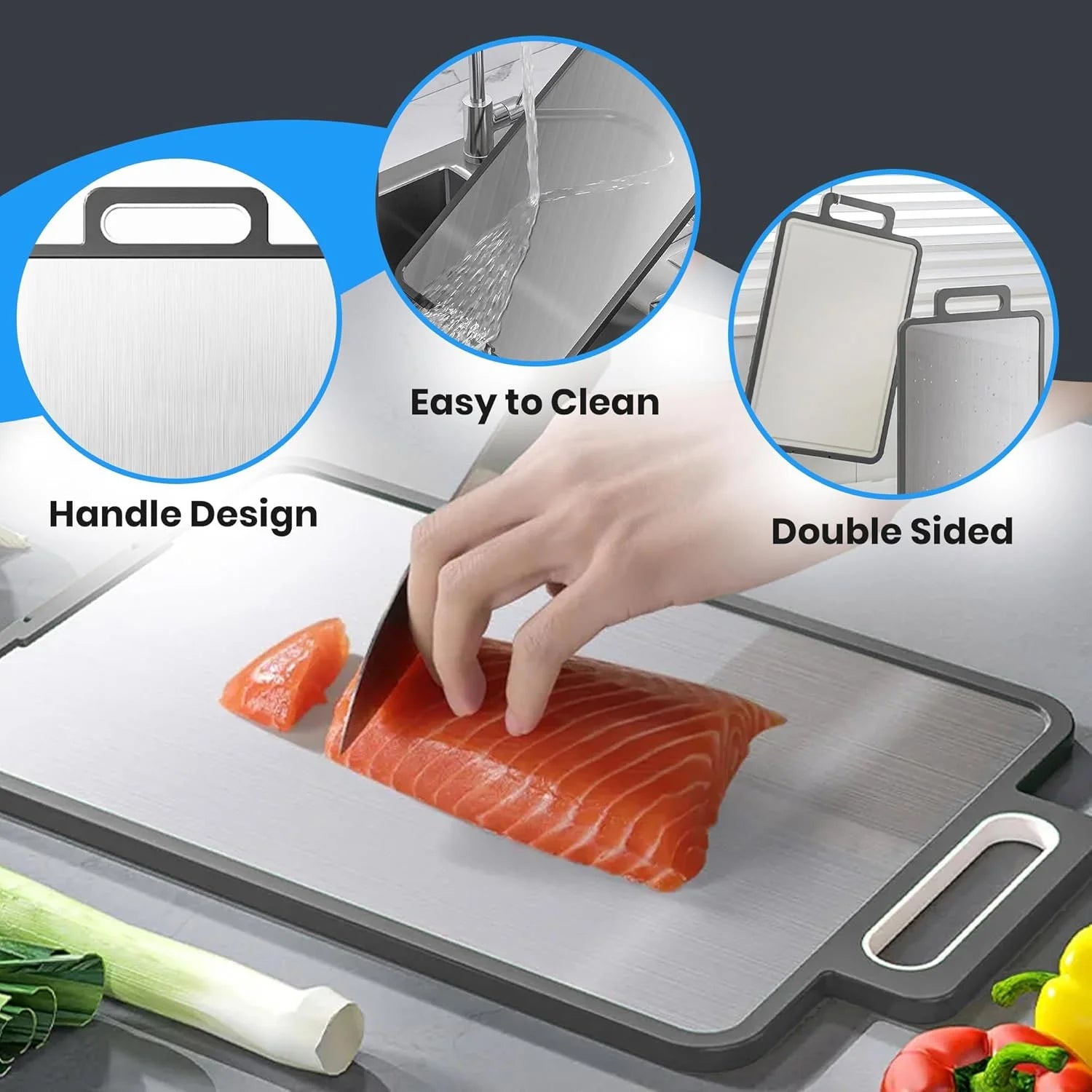 16x11 Inch Double-Sided Stainless Steel Cutting Board , Dishwasher Safe Chopping Board for Meat & Vegetables
