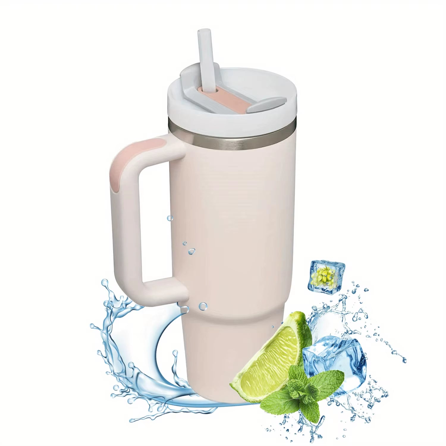1Pc 1200Ml/40Oz Tumbler with Handle, Reusable Vacuum Insulated Bottle, with Lid and Straws, Leakproof Portable Drinking Cu
