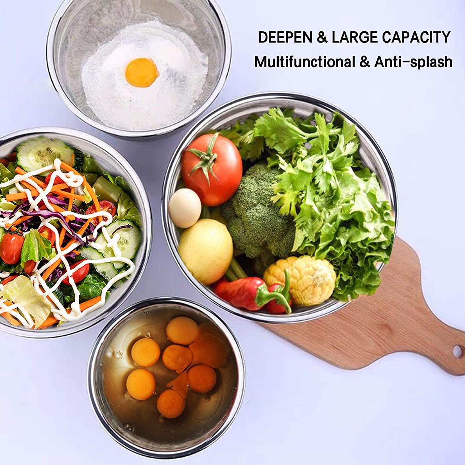 Umite Chef 6-Piece Stainless Steel Mixing Bowls with Airtight Lids