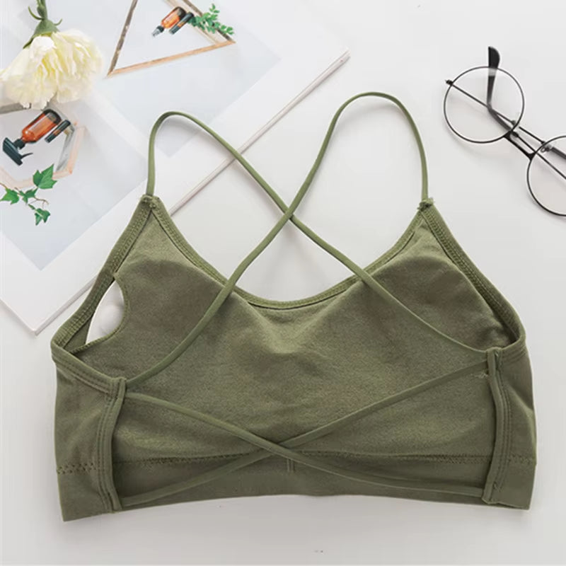 Women Top Cross Strap Sports Bra Thin Push up Sport Bra Yoga Gym Crop Top Brassiere Fitness Tube Top Breathable Beauty Back Bras