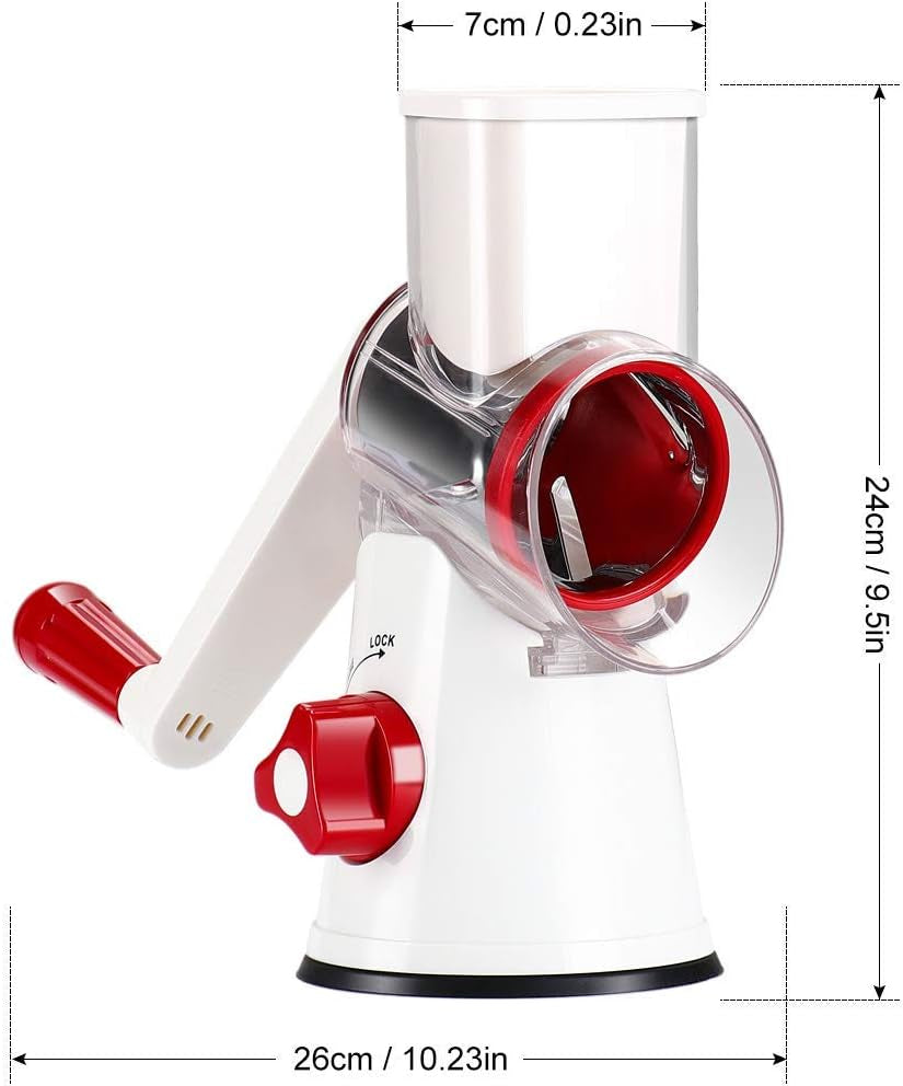 Rotary Cheese Grater Hand Crank, Kitchen Shredder Speed Mandolin Slicer with Handle and Drum Blades