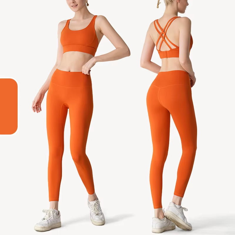 2 Piece Yoga Clothes Women'S Tracksuit Athletic Wear Pilates Fitness Suit Gym Workout Push up Clothes Sports Bra Leggings Suit