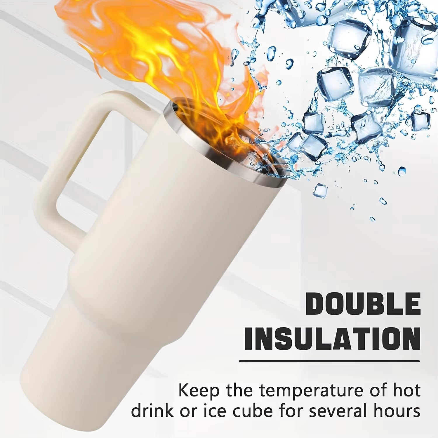 1Pc 1200Ml/40Oz Tumbler with Handle, Reusable Vacuum Insulated Bottle, with Lid and Straws, Leakproof Portable Drinking Cu