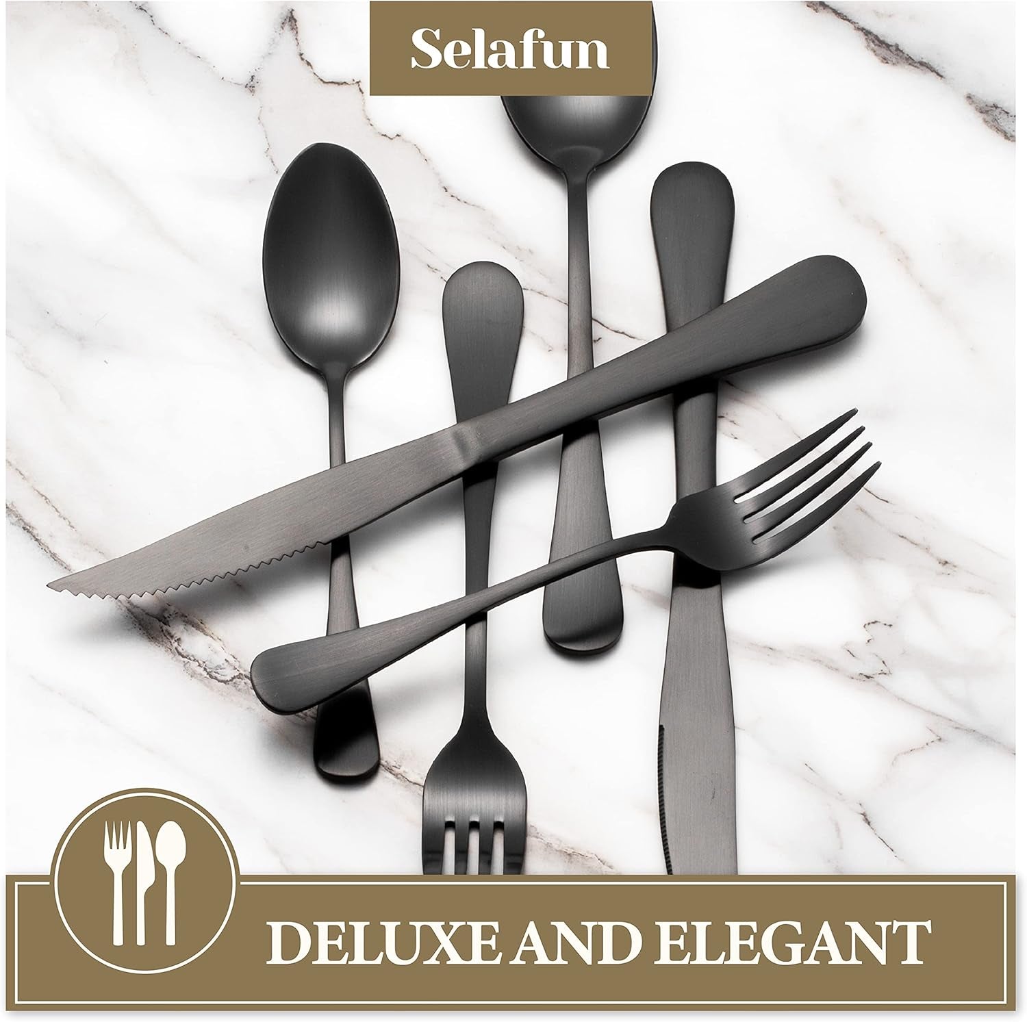 24-Piece Matte Black Flatware Set – Stainless Steel Cutlery for 4