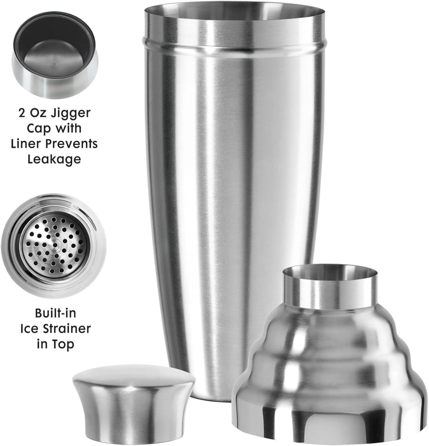 Jumbo Cocktail Shaker 60 Oz - Stainless Steel Construction, Built in Strainer