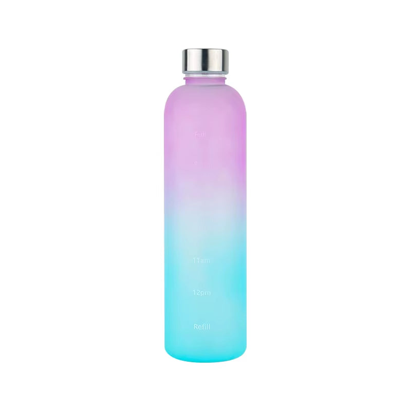 1Liter Water Bottle with Time Marker Leakproof Gym Fitness Sports Bottle for Outdoor Travel Plastic Frosted Drinking Bottles
