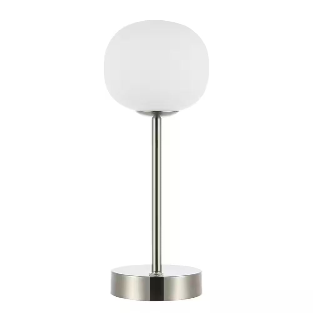 Natalia 12.25 In. Nickel/White Modern Minimalist Iron Rechargeable Integrated LED Table Lamp