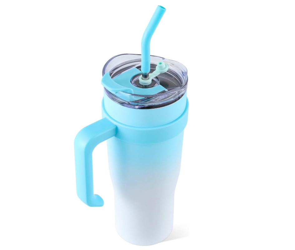 40 Oz Tumbler with Handle Straw Lid Insulated Vacuum Stainless Steel, Cold or Hot Sweat Proof Reusable