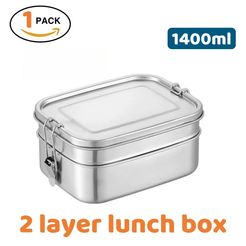 Bento Lunch Box Adults, Stainless Steel Airtight Lunchbox Food Taper Meal Prep, BPA-Free