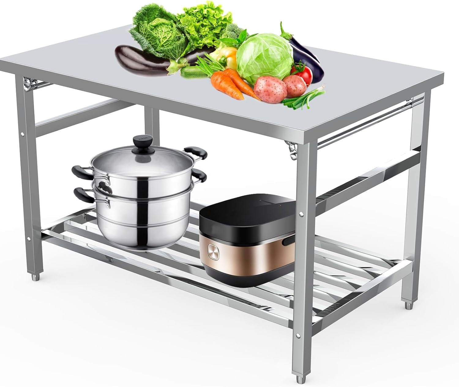 48 X 30 Inch Stainless Steel Heavy-Duty Folding Table with Undershelf for Prep & Work, NSF Certified
