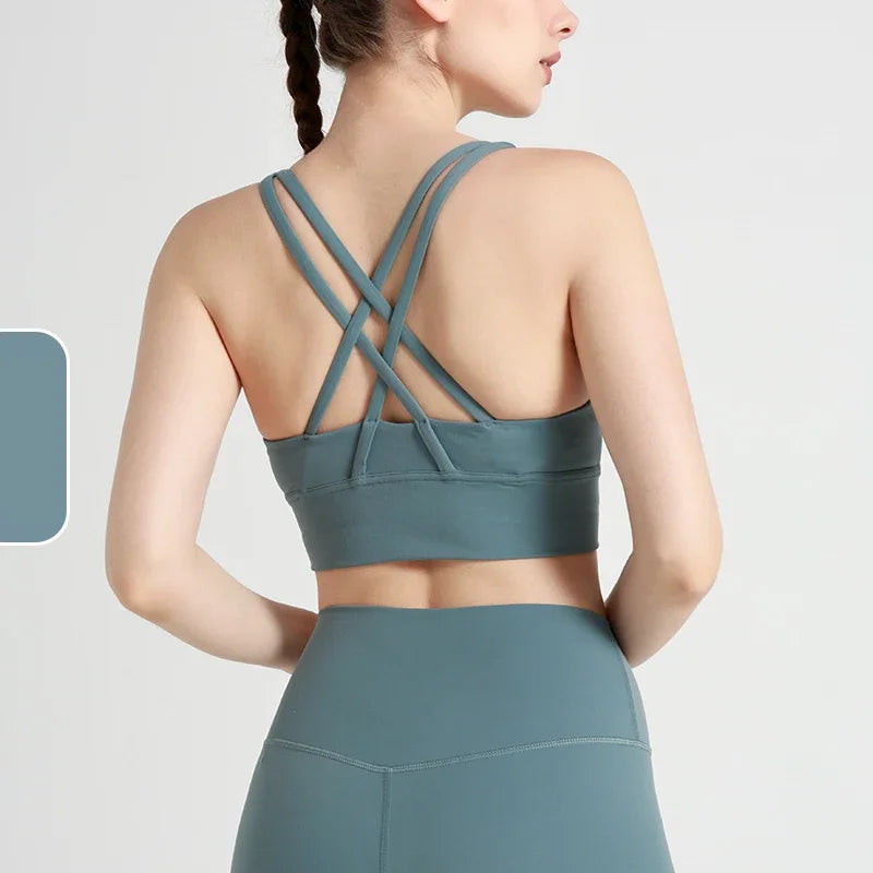 New Women Fitness Top Cross Back Breathable Shockproof