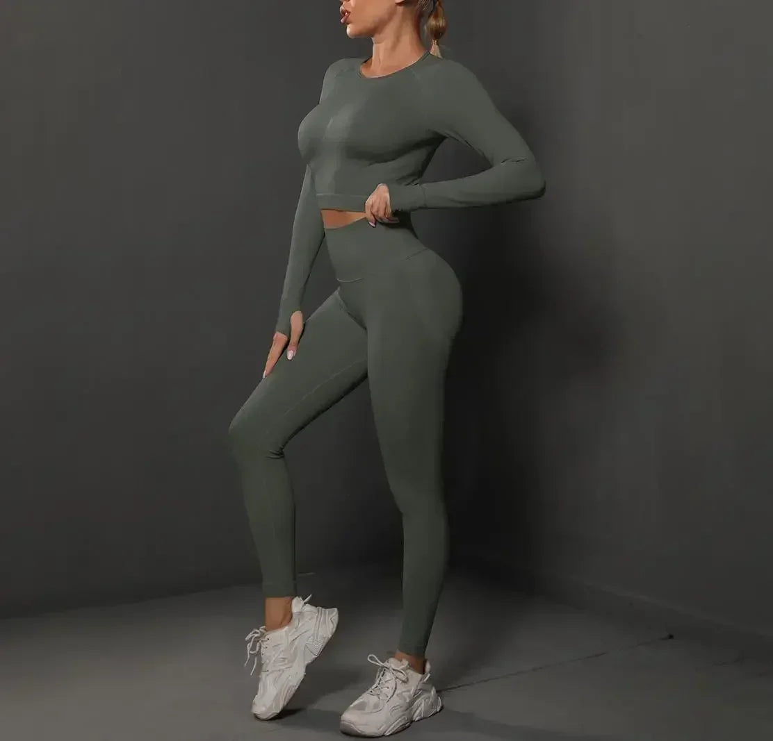 Women'S European and American Seamless Peach Tight Fitting Hip Lifting Yoga Suit Set, Sports Running Fitness Suit Two-Piece Set