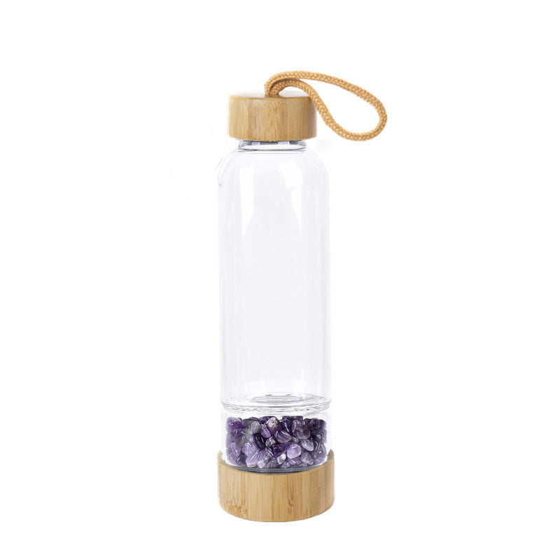 Turquoise Crystal Infused Water Bottle with Bamboo Accents
