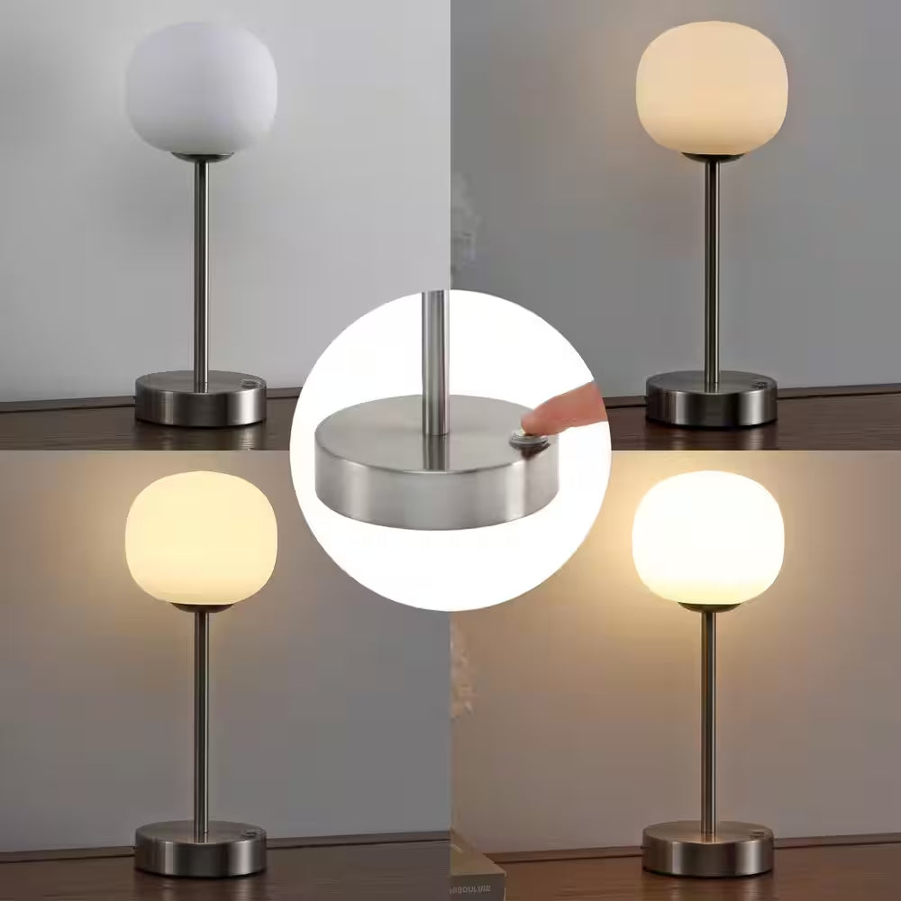 Natalia 12.25 In. Nickel/White Modern Minimalist Iron Rechargeable Integrated LED Table Lamp