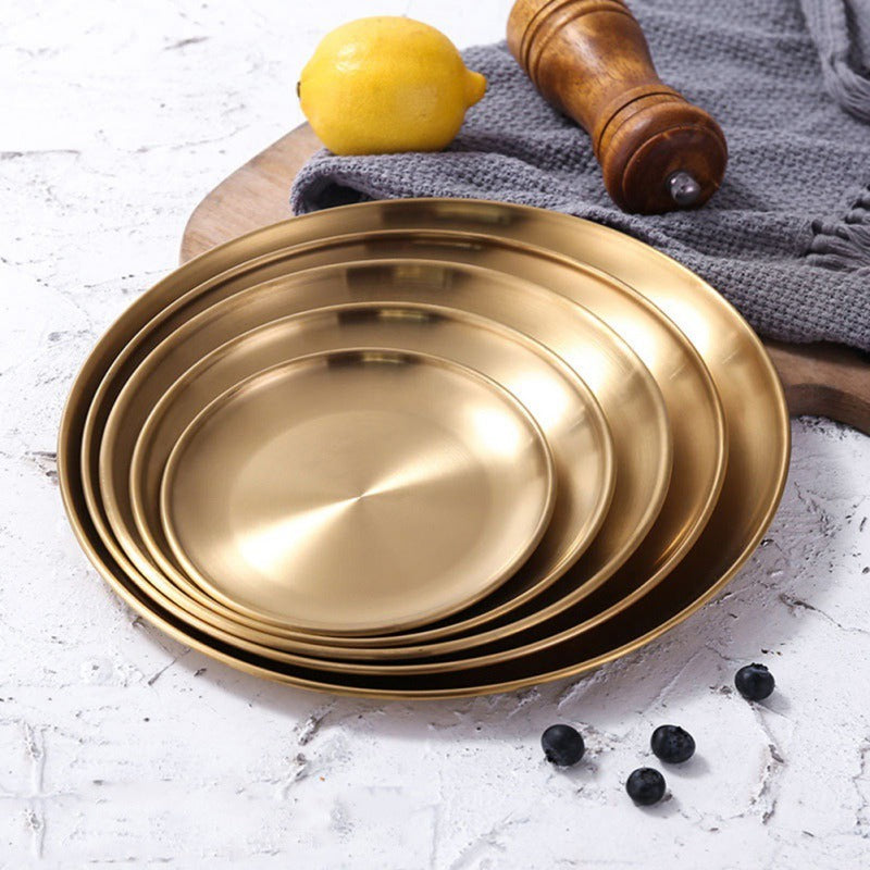 Retro Metal Round Tray – Stainless Steel Snack, Fruit, and Jewelry Tray