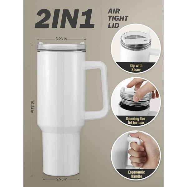Durable 40 oz Stainless Steel Vacuum Cup with Handle and Straw