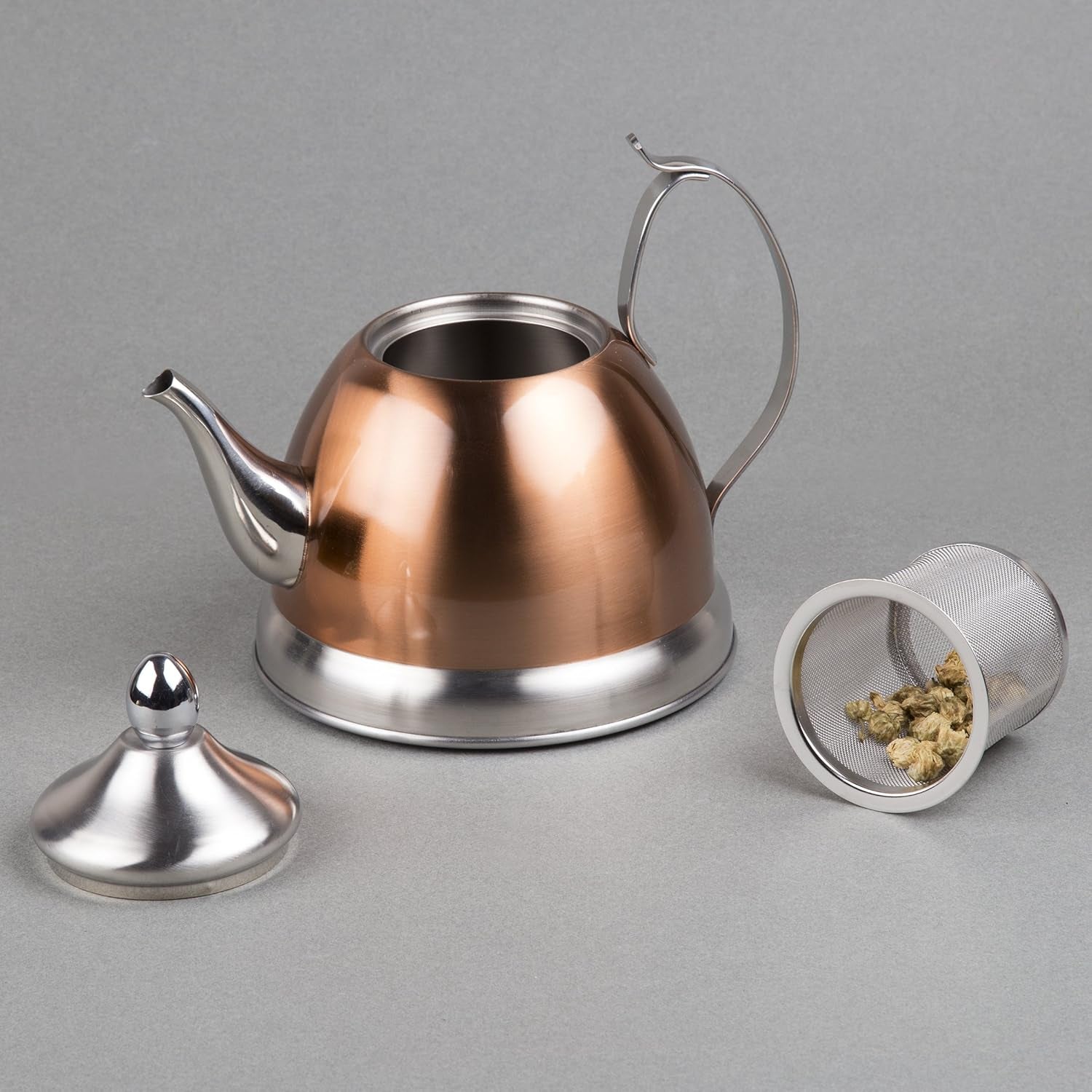 1.0 Quart Stainless Steel Tea Kettle with Removable Infuser Basket, Copper Finished