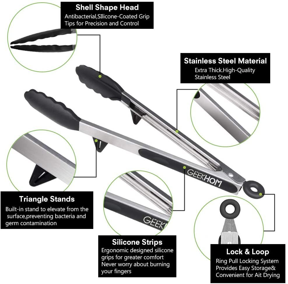 Household Silicone & Stainless Steel Food Tongs