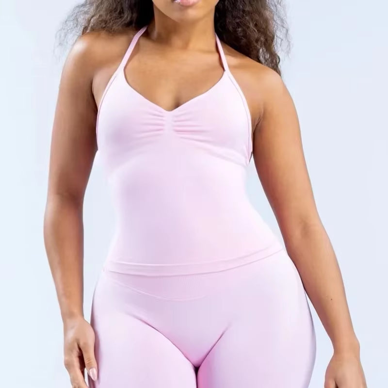 Strappy Top V-Neck Fitness Top Open-Back