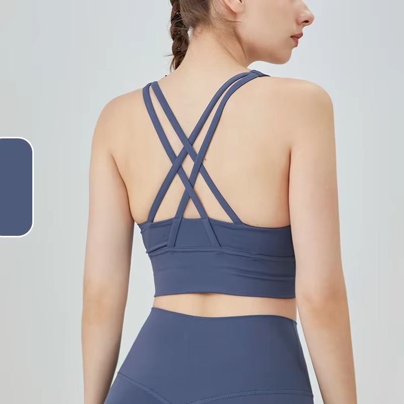 New Women Fitness Top Cross Back Breathable Shockproof