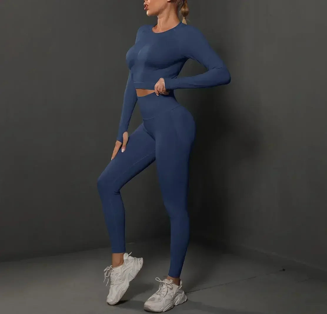 Women'S European and American Seamless Peach Tight Fitting Hip Lifting Yoga Suit Set, Sports Running Fitness Suit Two-Piece Set