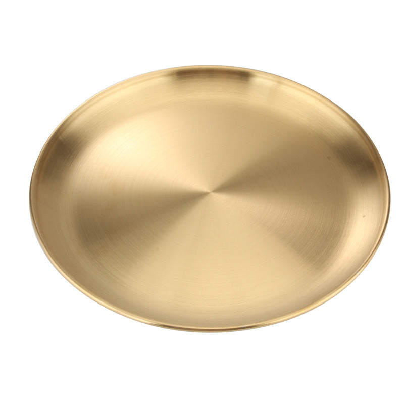 Stainless Steel Thickened Round Plate Golden Coffee Shop Tray Fruit Plate