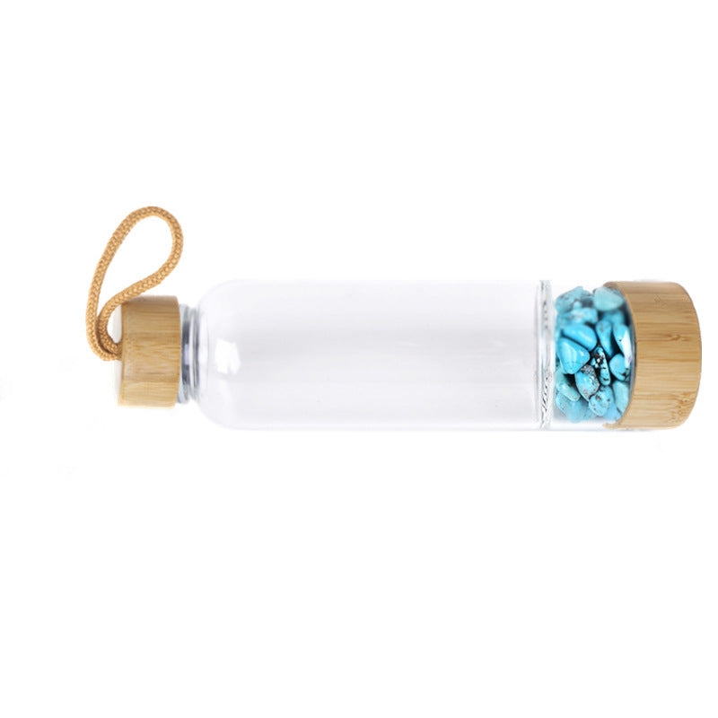 Turquoise Crystal Infused Water Bottle with Bamboo Accents