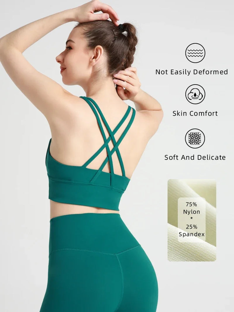 New Women Fitness Top Cross Back Breathable Shockproof