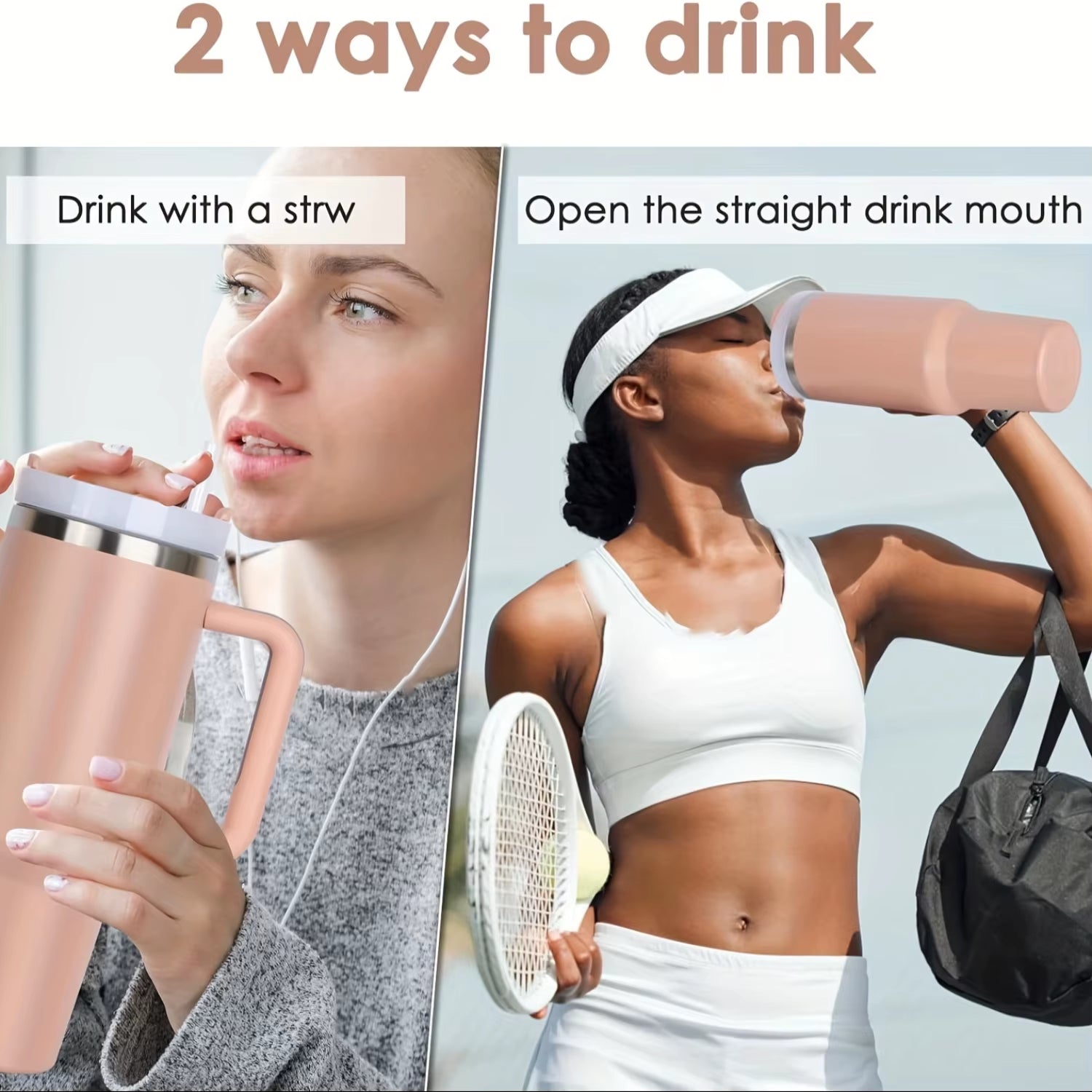 1Pc 1200Ml/40Oz Tumbler with Handle, Reusable Vacuum Insulated Bottle, with Lid and Straws, Leakproof Portable Drinking Cu