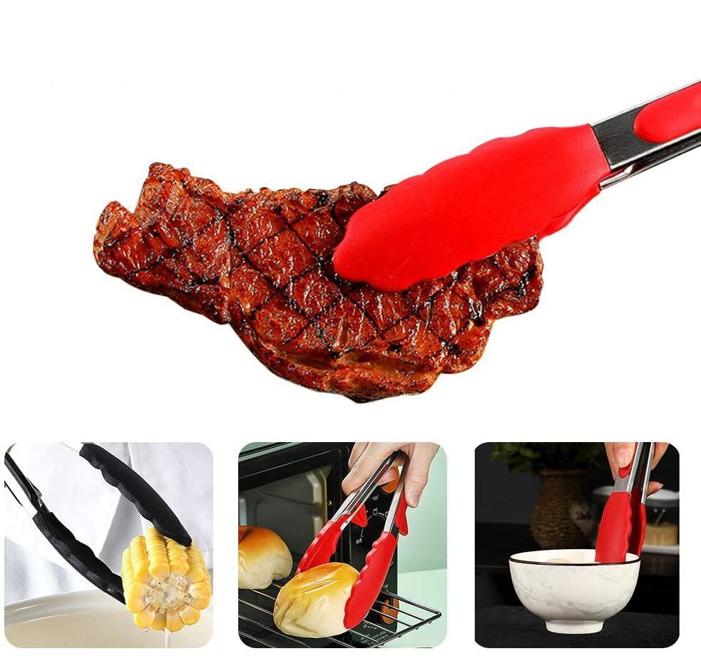 Household Silicone & Stainless Steel Food Tongs