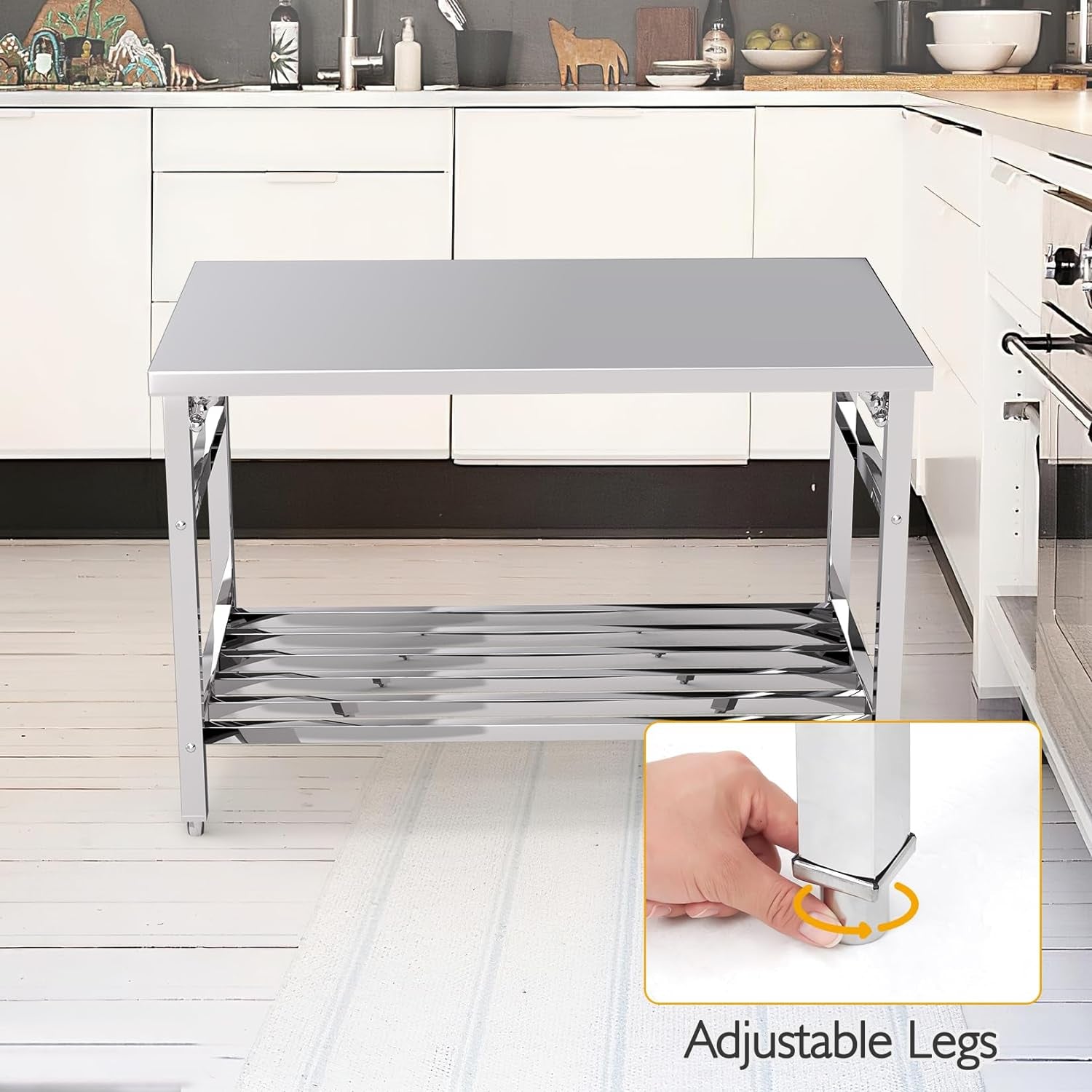 48 X 30 Inch Stainless Steel Heavy-Duty Folding Table with Undershelf for Prep & Work, NSF Certified