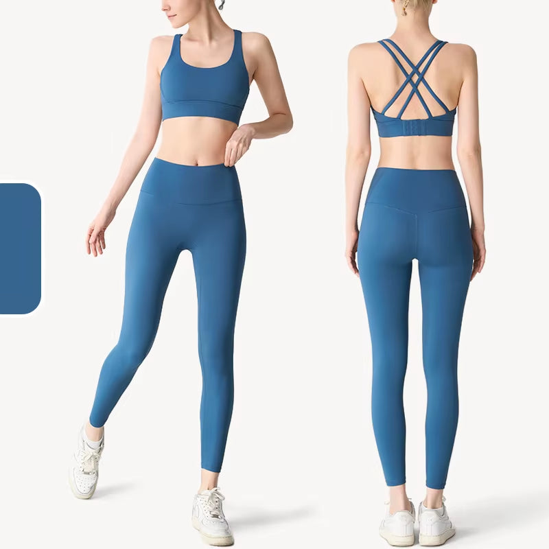 2 Piece Yoga Clothes Women'S Tracksuit Athletic Wear Pilates Fitness Suit Gym Workout Push up Clothes Sports Bra Leggings Suit