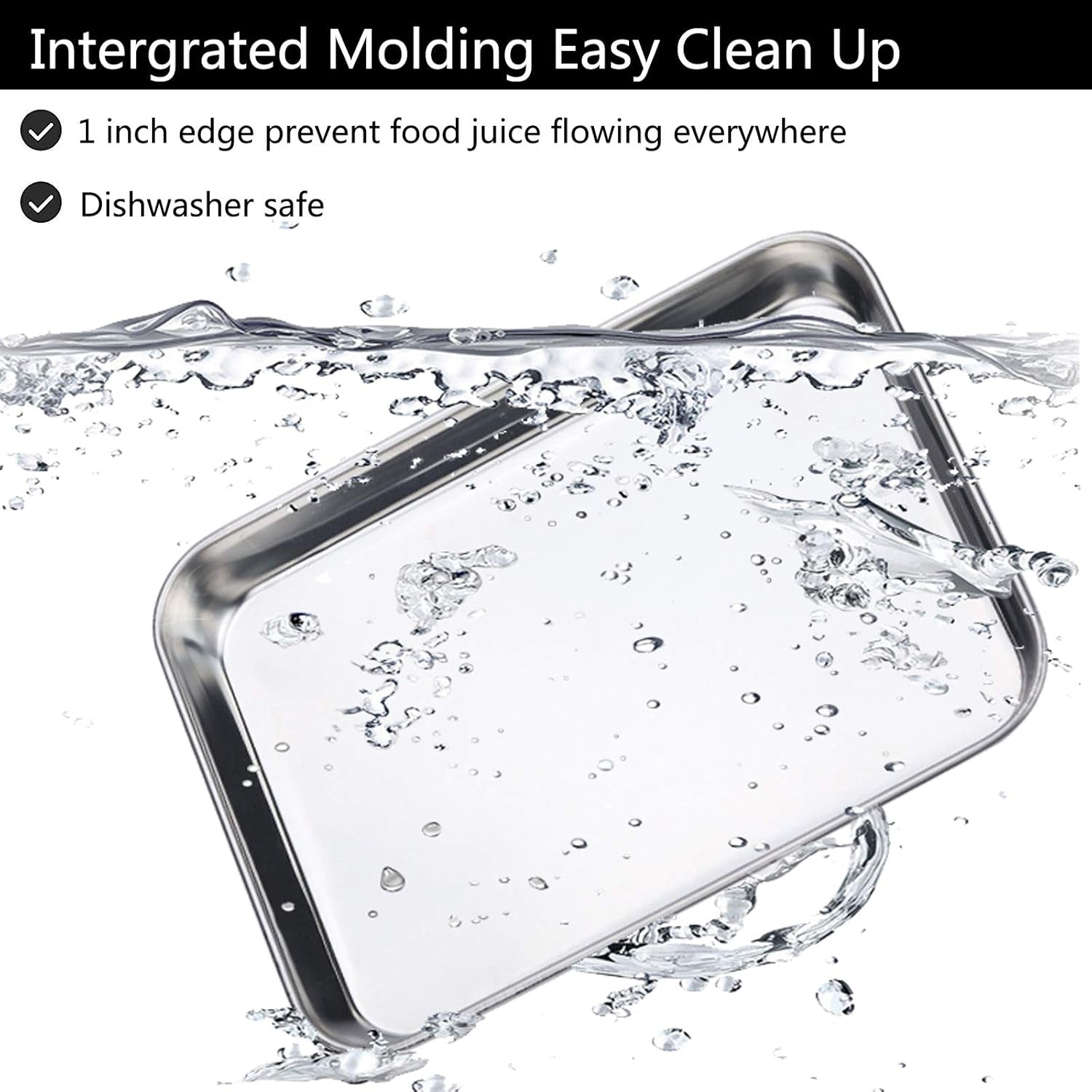 18 Inch Stainless Steel Baking Sheet Set of 2, Healthy & Non-Toxic, Rust Free & Mirror Finish, Easy Clean & Dishwasher Safe