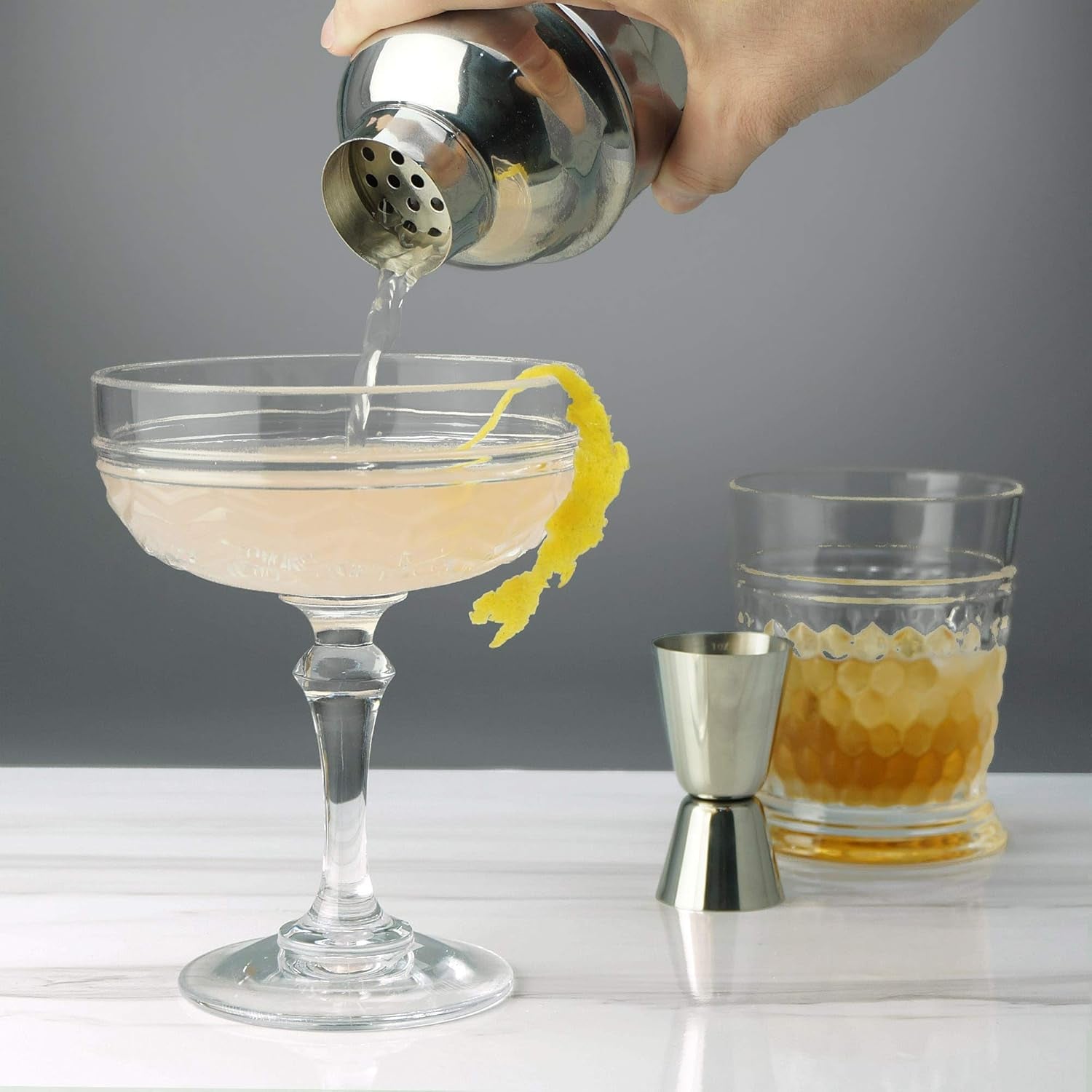 24 Oz Professional Cocktail Shaker - Stainless Martini Tin with Built-In Strainer and Measuring Cup - Perfect for Mixing Drinks
