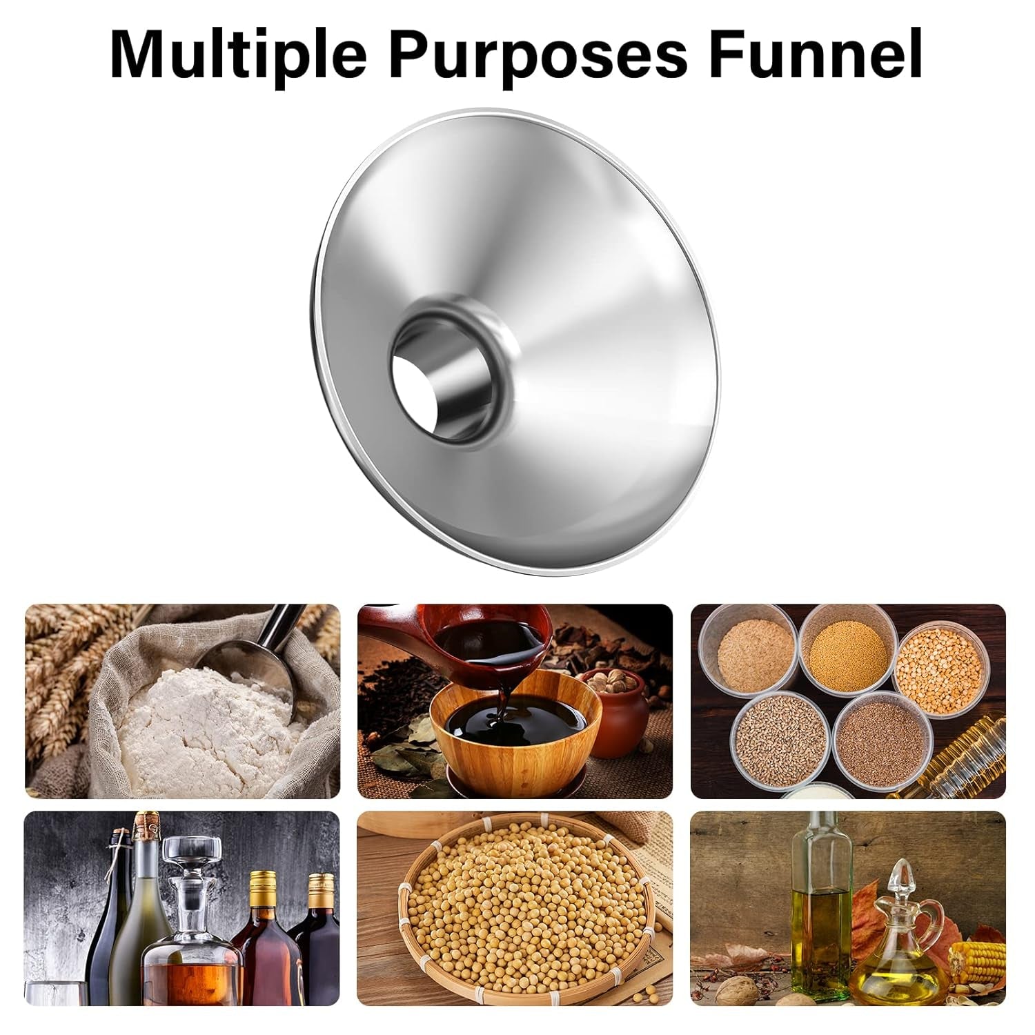 2 Large and Small Mouth Stainless Steel Funnel