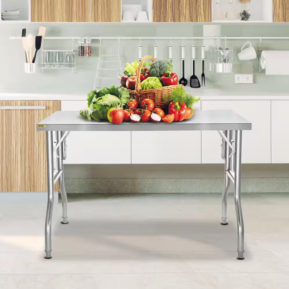 48" X 30" Silver Stainless Steel Table Heavy-Duty Folding Table with 220 Lb. Load