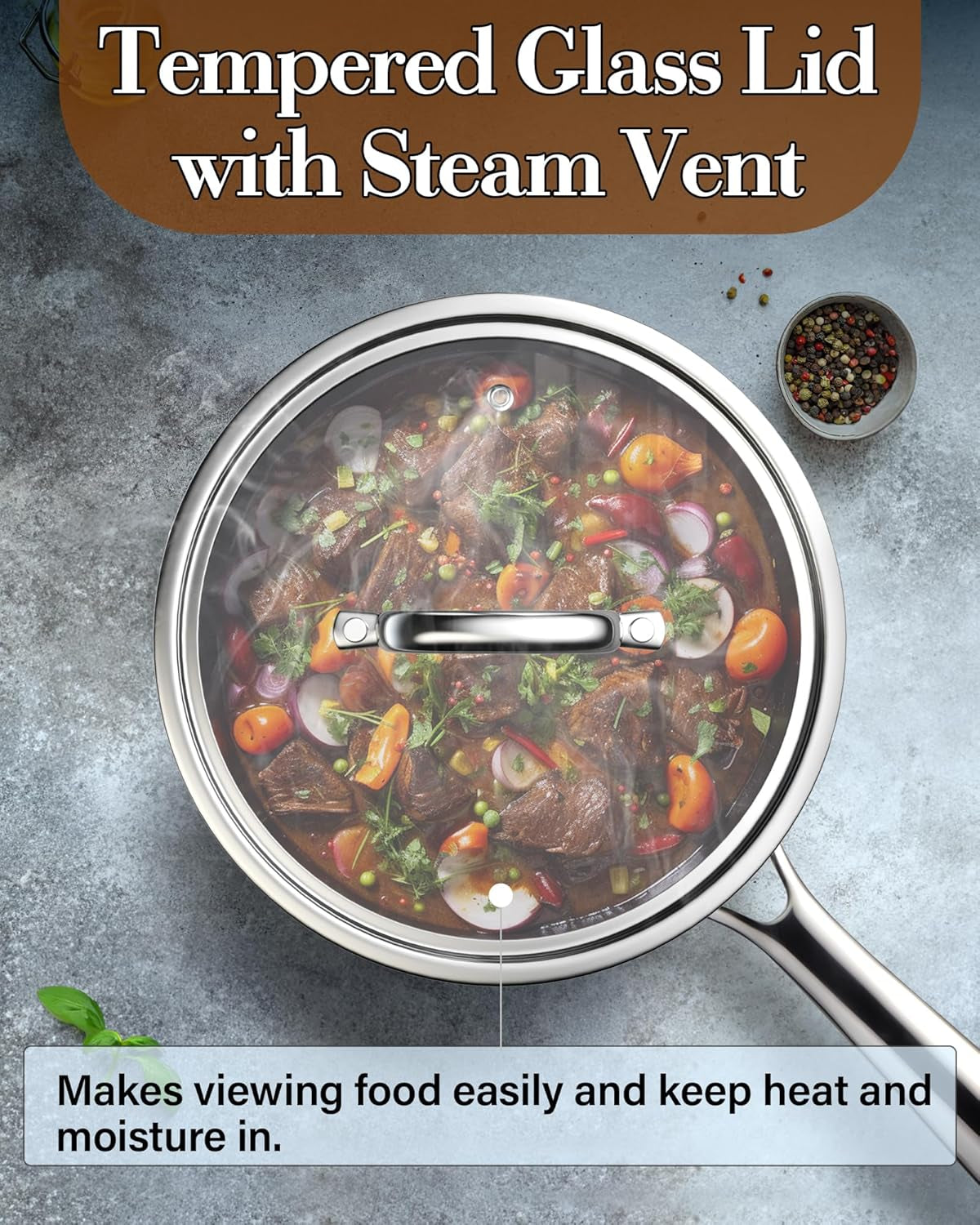 Stainless Steel Saucepan 1.5 Quart, Tri-Ply Full Clad Sauce Pan with Glass Lid, Silver