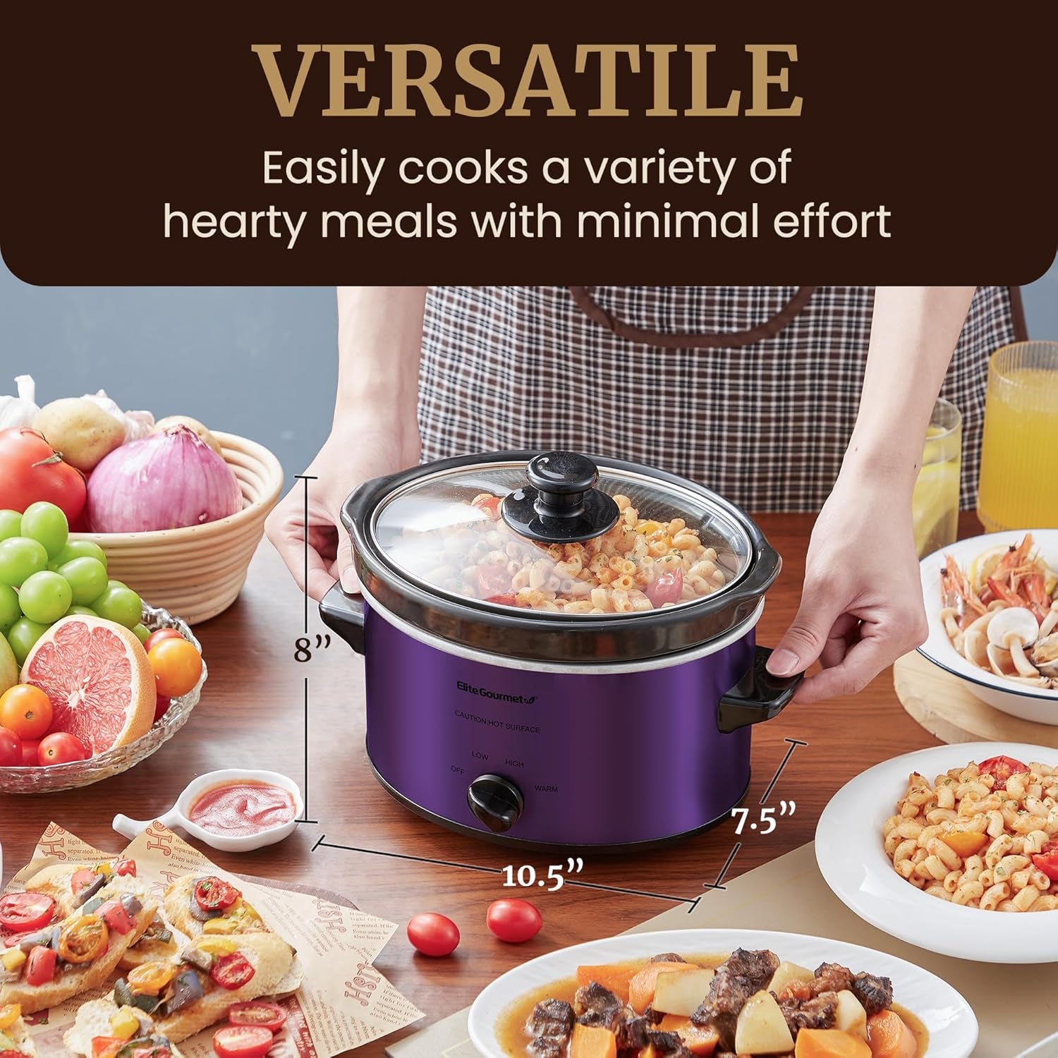 Electric Oval Slow Cooker, 2Qt Capacity, Purple