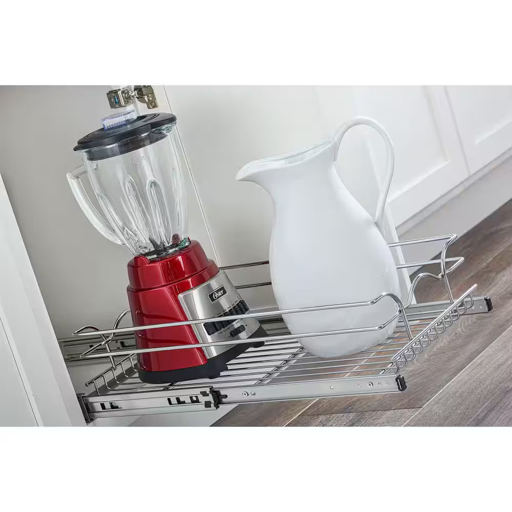 Silver Kitchen Cabinet Pull Out Shelf Organizer, 12 In. X 22 In.