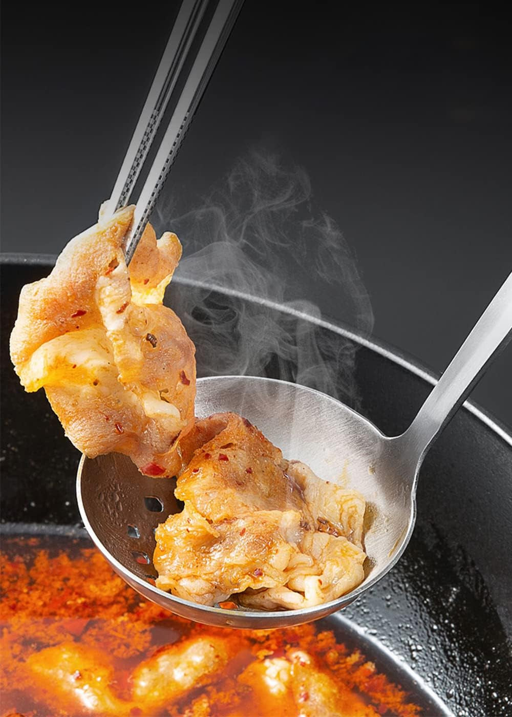11.5"X 3.6" One Piece Stainless Steel Skimmer/Slotted Spoon/Strainer Ladle with Hook and Hole for Easy Hanging