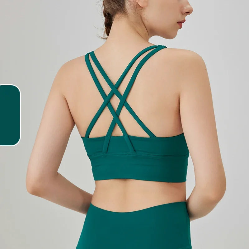 New Women Fitness Top Cross Back Breathable Shockproof