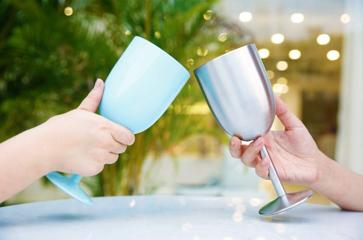 10 oz. Stainless Steel Wine Glasses Double Walled Vacuum Insulated Wine Tumbler Cups with Lid and Straw - (2 Pack)