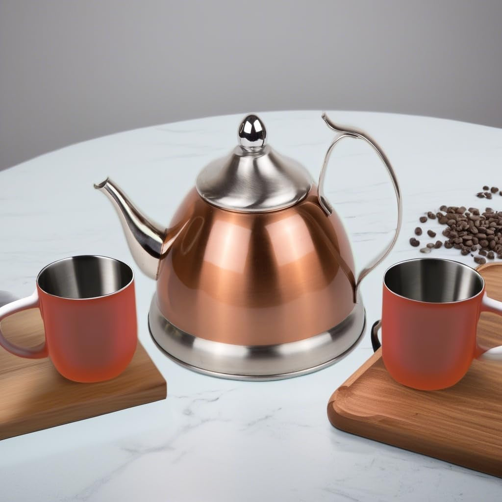 1.0 Quart Stainless Steel Tea Kettle with Removable Infuser Basket, Copper Finished