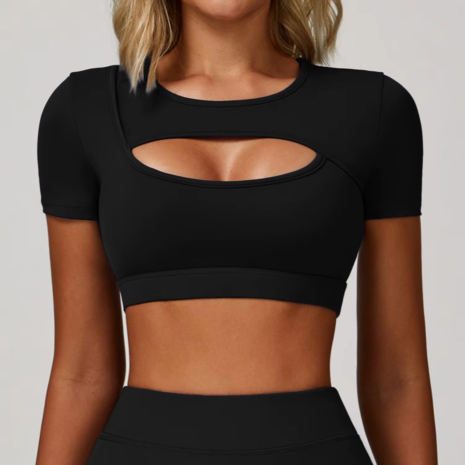 Women Pilates Training Fitness Suit Chest Cushion Yoga Suit Hollow Out Top Quick Drying Sports Short Sleeved Breathable T-Shirt