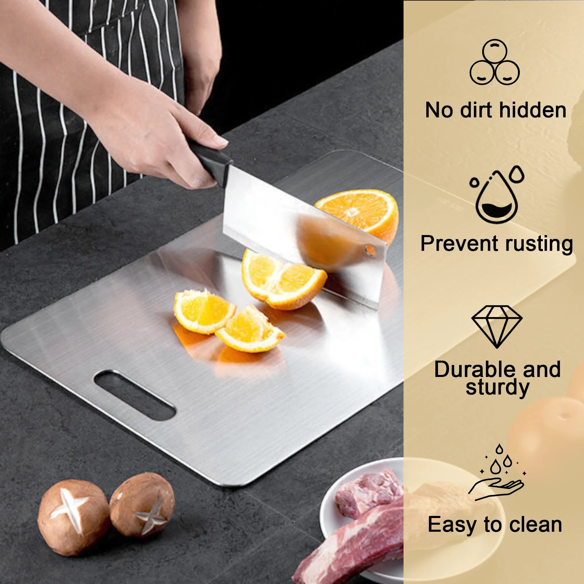 Stainless Steel Cutting Board, Double-Sided Food Grade Cutting Board