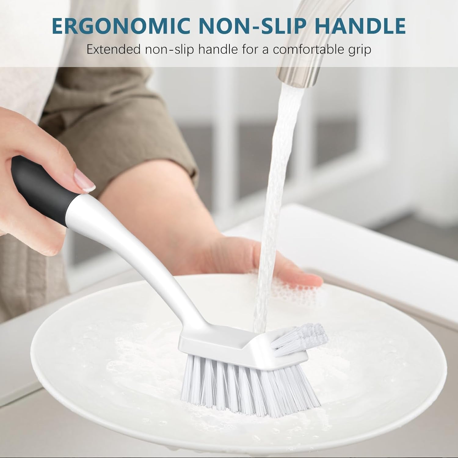 Dish Brush Set of 3 with Long Handle Deep Cleaning Handle Brush with Scraper Tip for Kitchen Sink Dishes