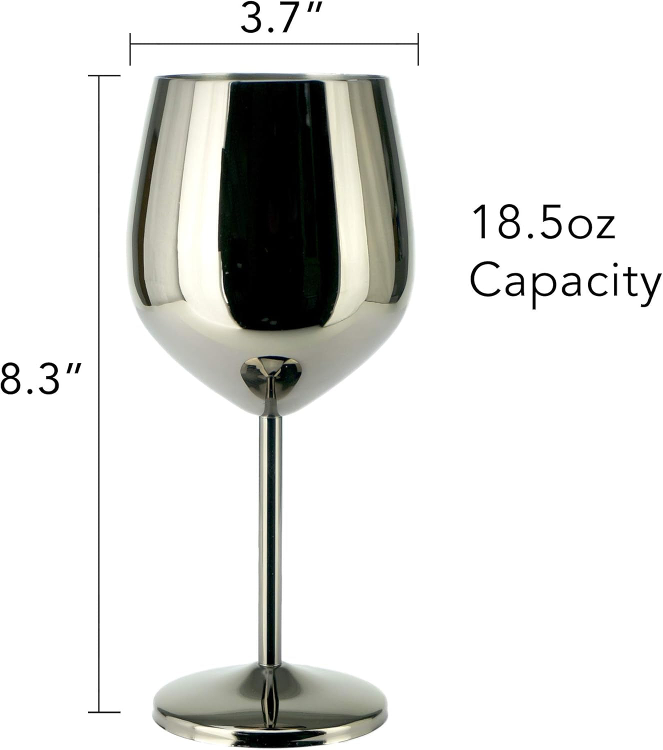 18.5 oz. Set of 4 Stainless Steel Wine Glasses - Black Unbreakable Stem Metal Wine Goblets