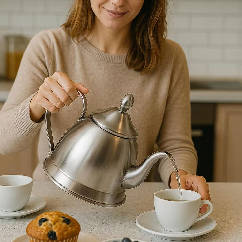 8-Cup Brushed Stainless Steel with Stainless Steel Infuser Basket Tea Kettle