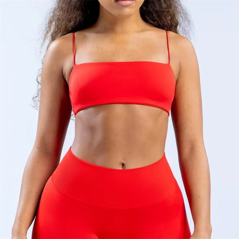 Strap Women Seamless Strappy Back Yoga Bra Medium Support Gym Crop Top Padded Sports Bra Fitness Top Wrap the Chest